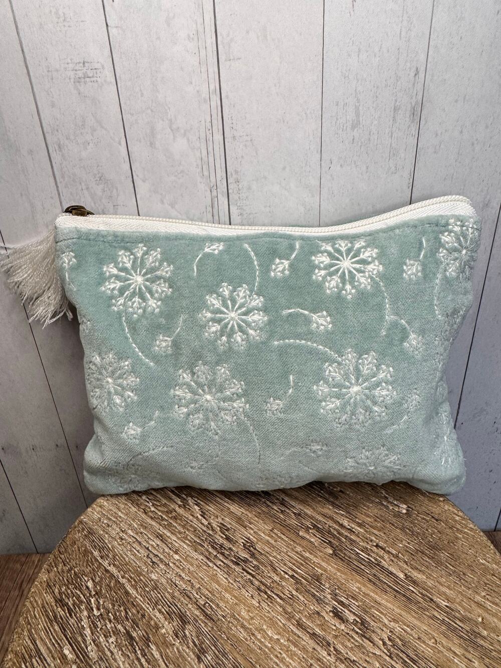Light Blue Velvet Pouch 8 x 6 inches Dandelion Spring Bag Large Makeup Bag